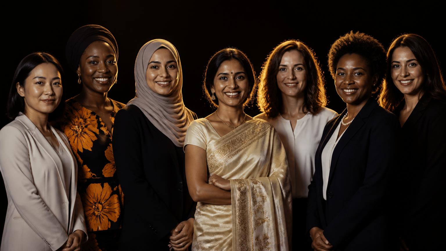 Women from many cultural backgrounds standing together
